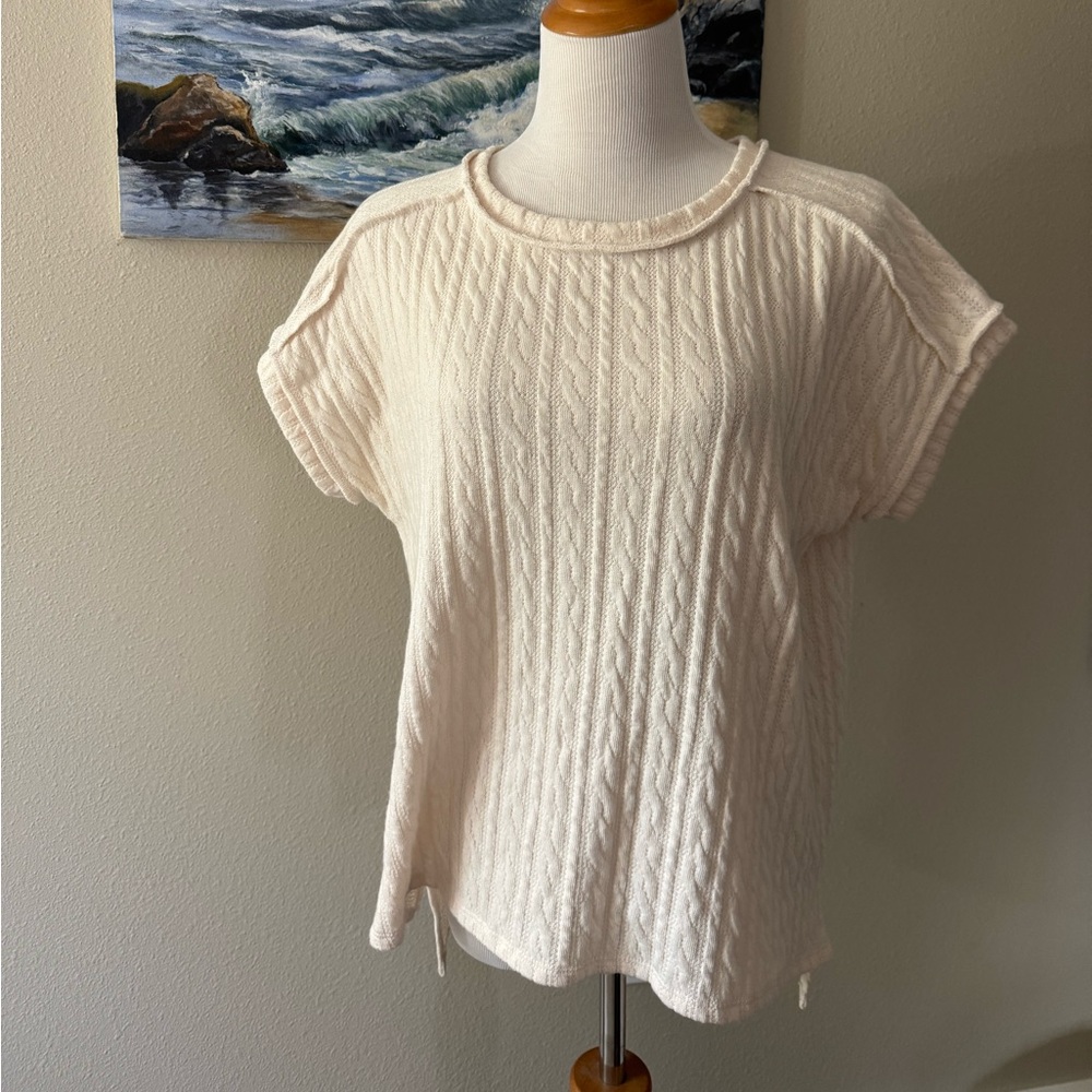7th Ray cream cabled short-sleeve sweater tee